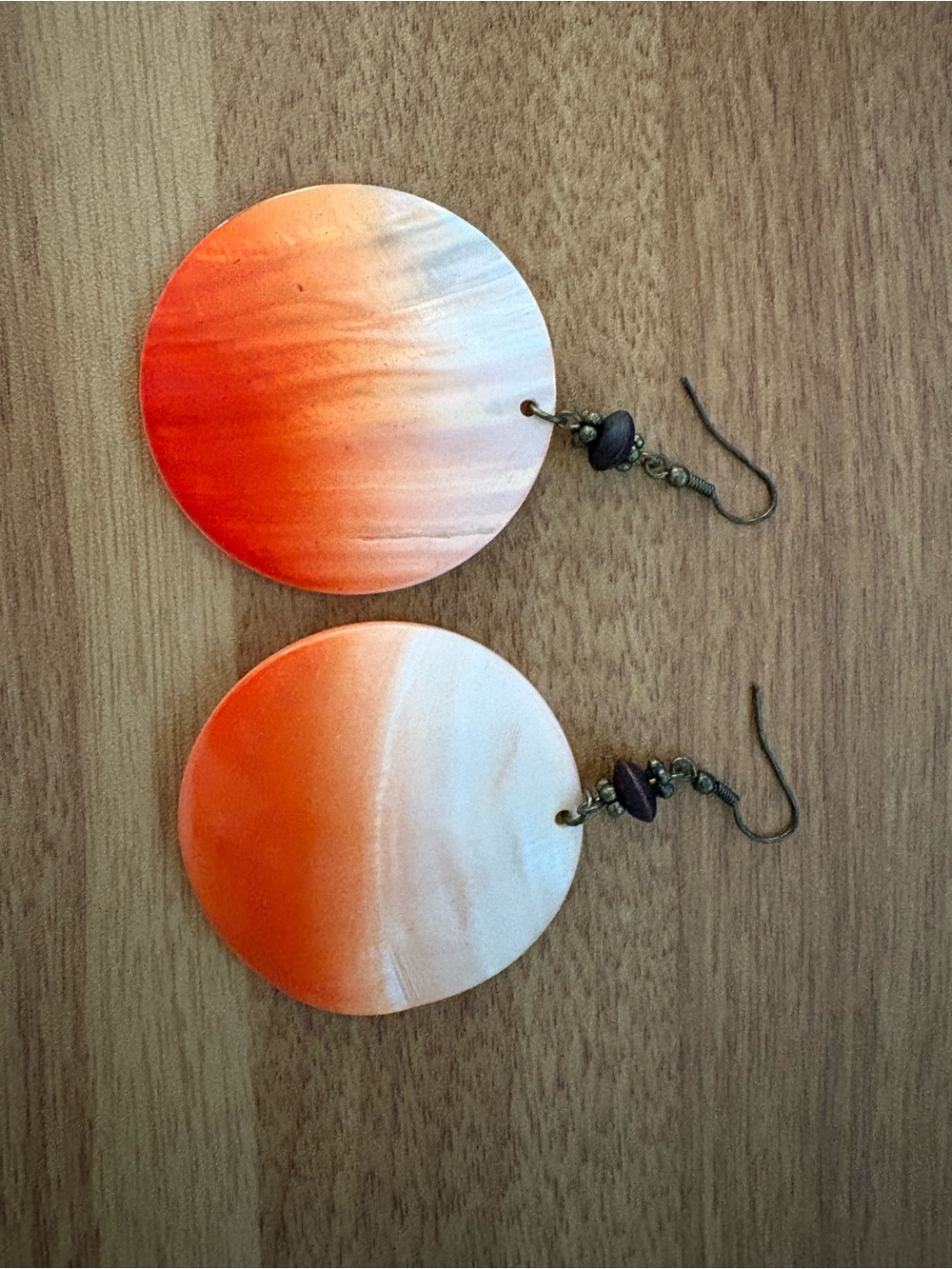 Orange and White Round Drop Earrings